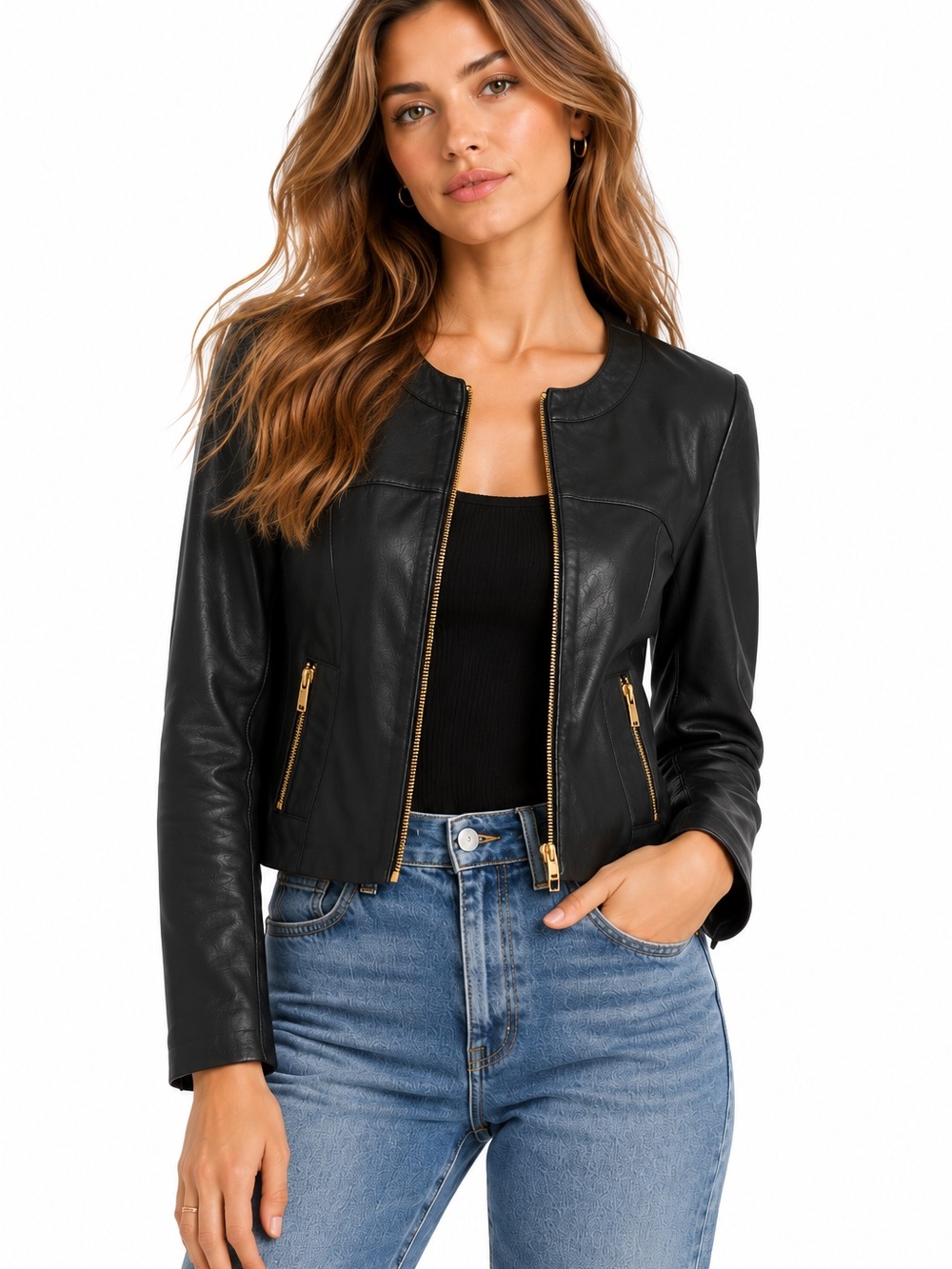 Via Spiga Black Lamb Leather Jacket with Gold Zippers